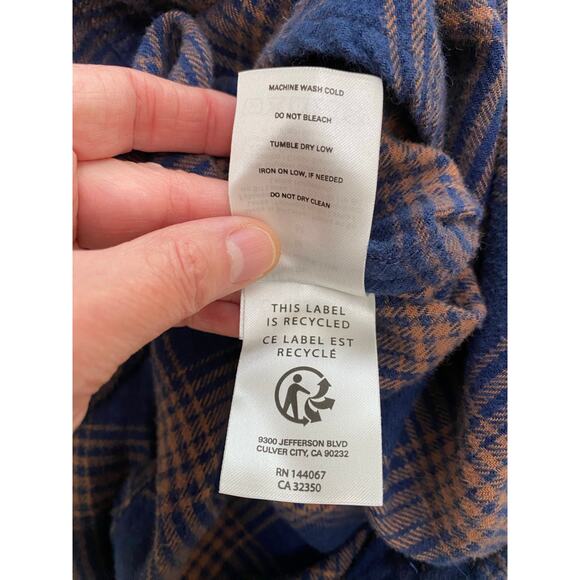 Outerknown Blue and Orange Plaid Casual Button Down Shirt - Picture 6 of 8